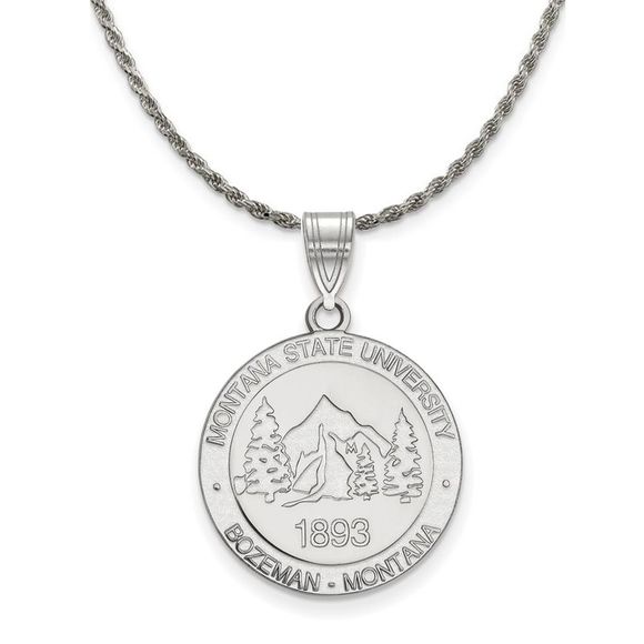 Sterling Silver Montana State Large Crest Pendant Necklace...